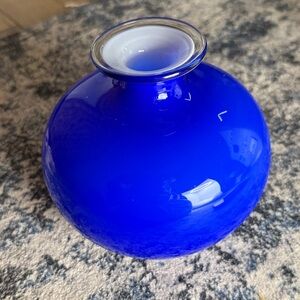 Signed Blue Glass Art Vase